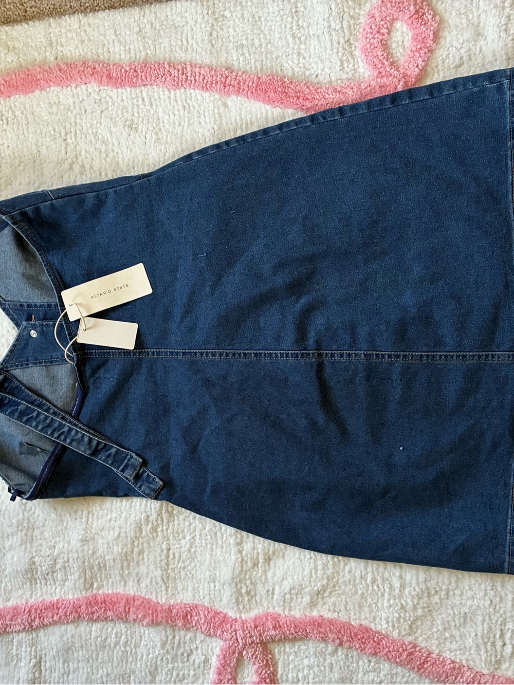 NWT Altar’d State Denim Halter Mini Dress Gold Button Size Small - Picture 6 of 6